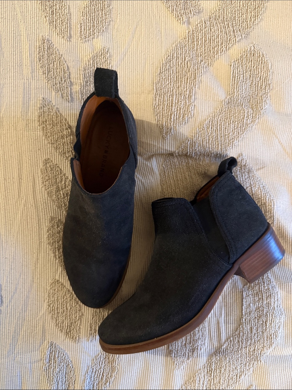 Lucky Brand Dark Navy Suede Chelsea Ankle Boots
